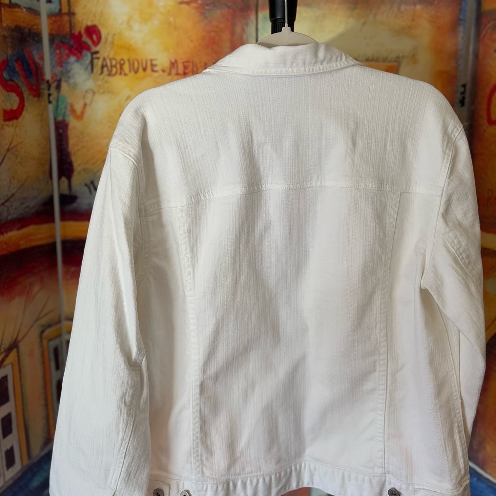 Chico's Platinum White Denim Trucker Jacket - Size L - Picture 4 of 5